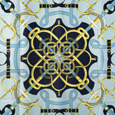 エルメス カレ90 Eperon d’or 黄金の拍車 スカーフ ネイビー ライトブルー マルチカラー シルク レディース HERMES 【中古】